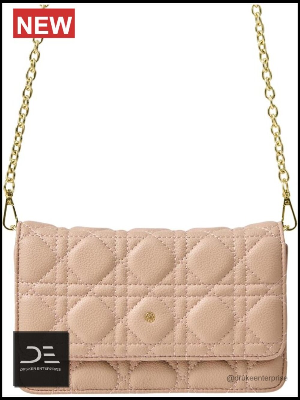 Quilted Vegan Leather Crossbody Bag Convertible Clutch Gold Hardware
